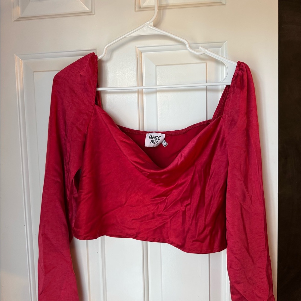 Princess Polly Red Ruched Crop Blouse